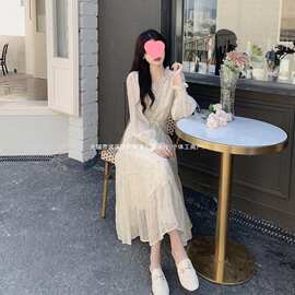2026早春新款女法式温柔小仙女长袖蛋糕连衣裙薄款显瘦遮肚A字裙