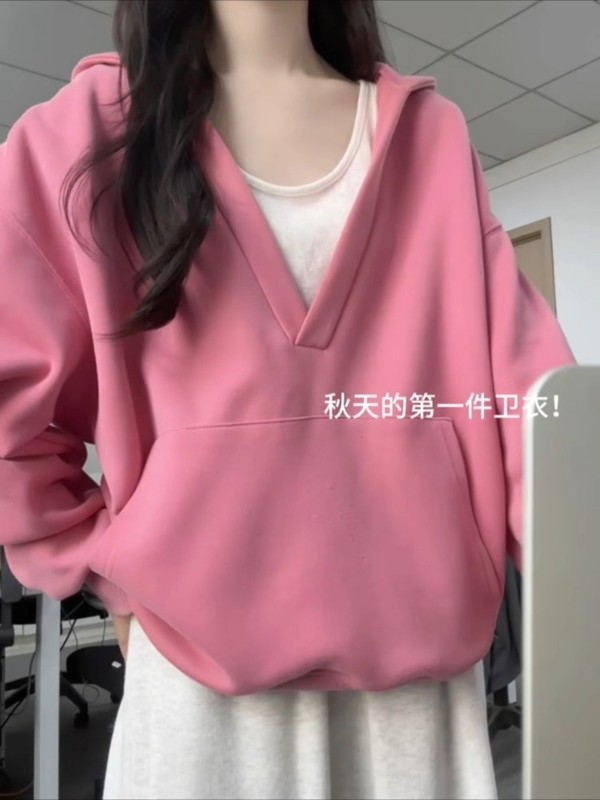美式慵懒chic巨好看的连帽卫衣女款早秋韩系别致穿搭宽松松弛上衣|undefined