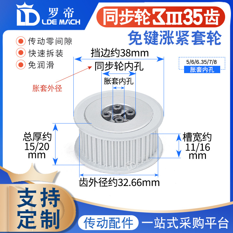 3M免键涨紧套 同步轮3M35齿 3M35T 槽宽11/16 AF型两面平同步带轮