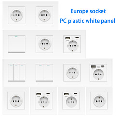 白いpcのプラスチックのパネルの86型のヨーロッパの規格のドイツ式のコンセントはusbヨーロッパの16aの標準のヨーロッパ式の壁の電源をつけて挿します。
