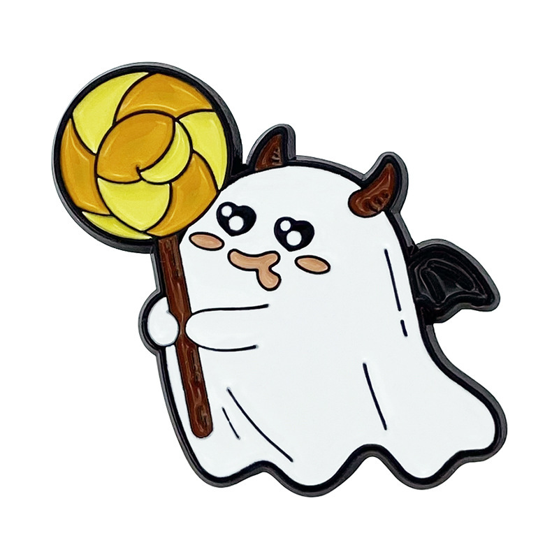 欧米の新型アニメアクセサリーハロウィーンかわいい幽霊カボチャスケートボードの魔法使いの帽子の形の漆の合金のブローチ|undefined