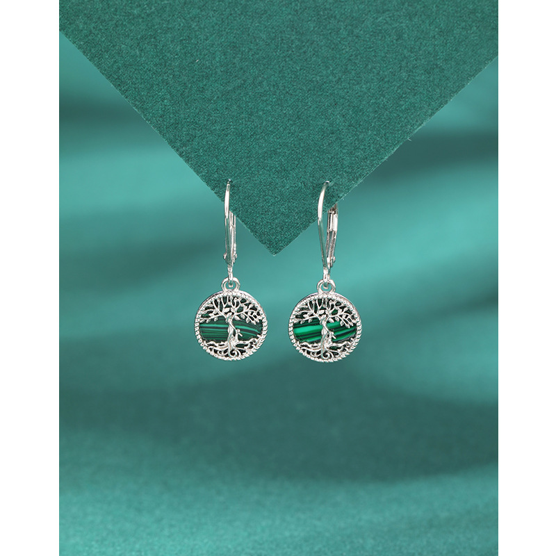 925 aretes redondos de plata esterlina árbol de la vida mujeres nicho europeo y americano diseño de alta calidad temperamento malaquita pendientes de aretes