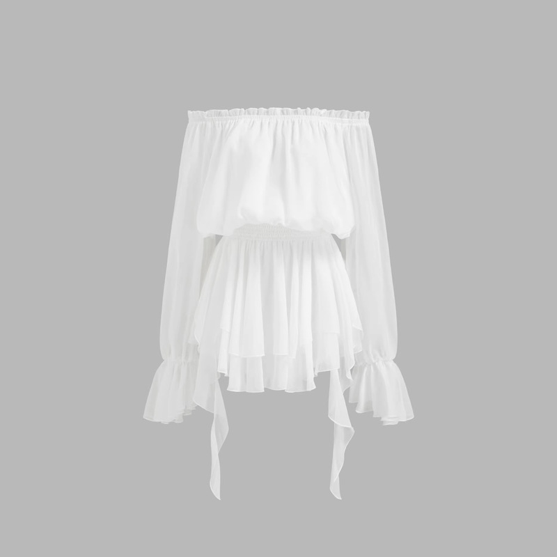 New Fashionable Layered Ballet-Style Lace-Up Long-Sleeved One-Shoulder Short Dress, Versatile Irregular Dress