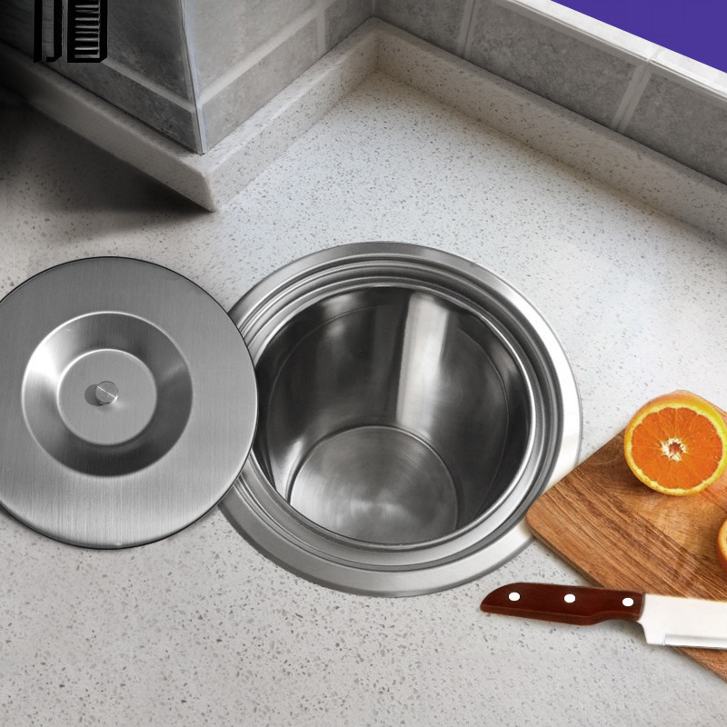 304 Stainless Steel Kitchen Countertop Embedded Trash Can Cabinet Home Classified Desktop Hidden Sink State Tatao