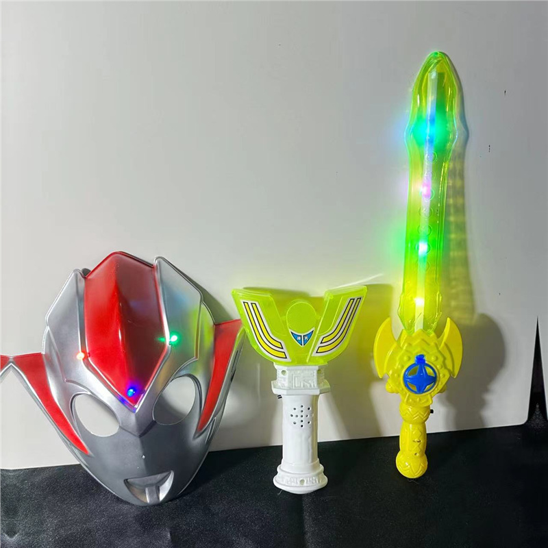 Niños Grigor luminoso máscara de dibujos animados chico flash espada transformación varilla retráctil parque mercado nocturno puesto
