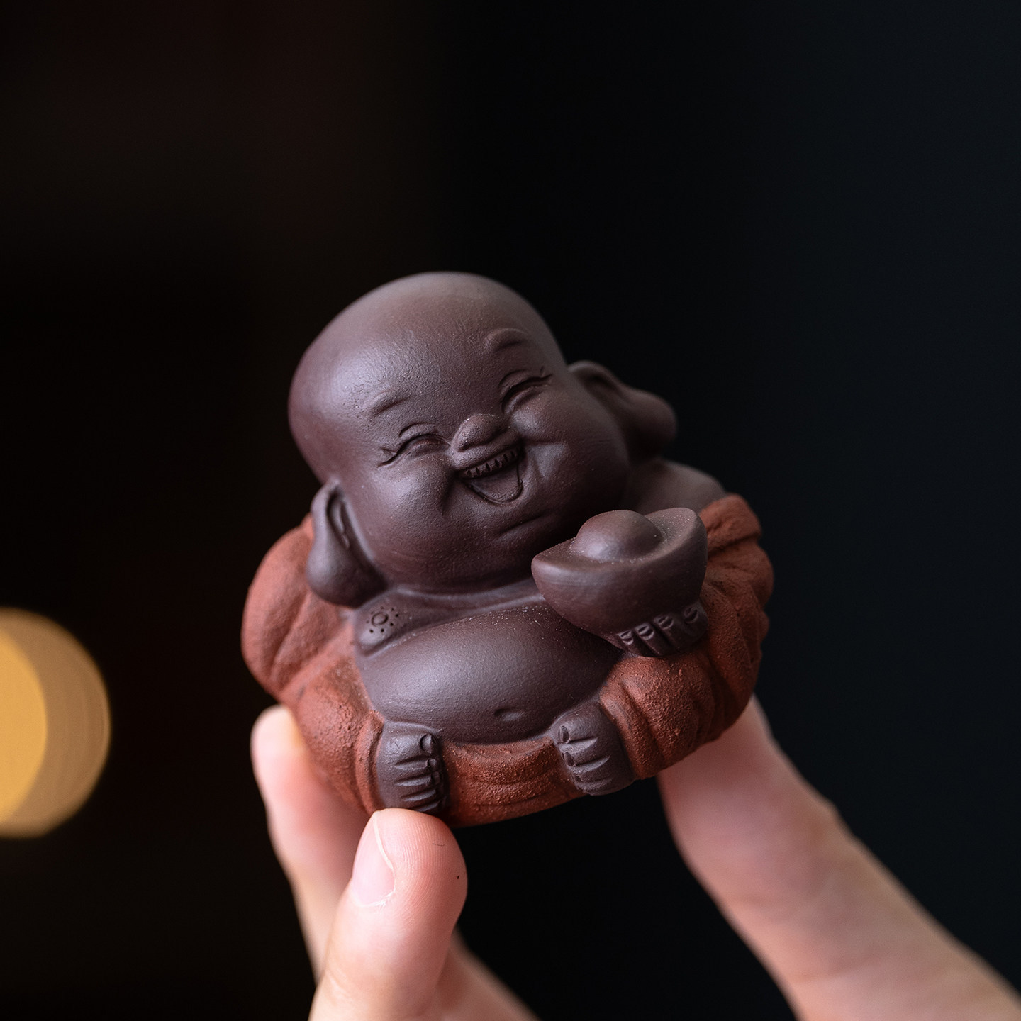 宜兴紫砂弥勒佛茶宠摆件精品可养禅意招财元宝茶玩手工家居小摆件