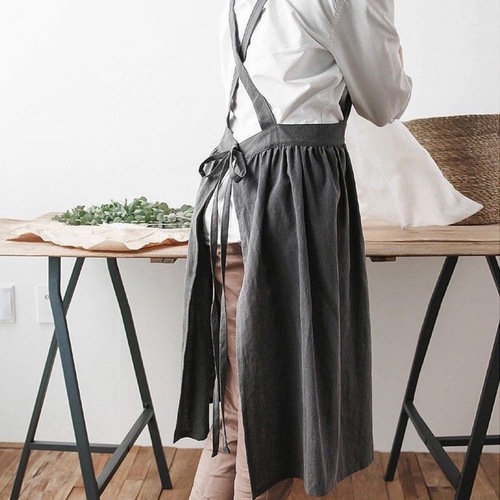 Japanese and Korean style cotton and linen apron dress baking kitchen florist art smock milk tea barista manicure bib