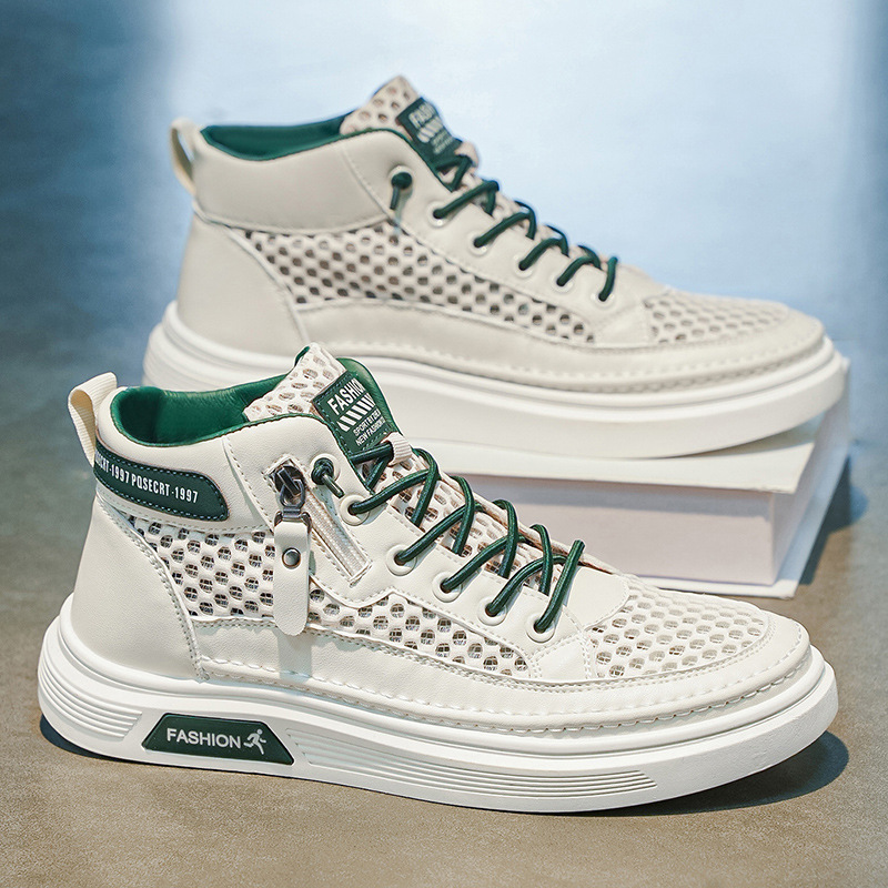 2026 primavera tendencia nueva malla hueca transpirable con suela gruesa zapatos casuales para hombres explosión de zapatos anti-deslizantes de alta altura