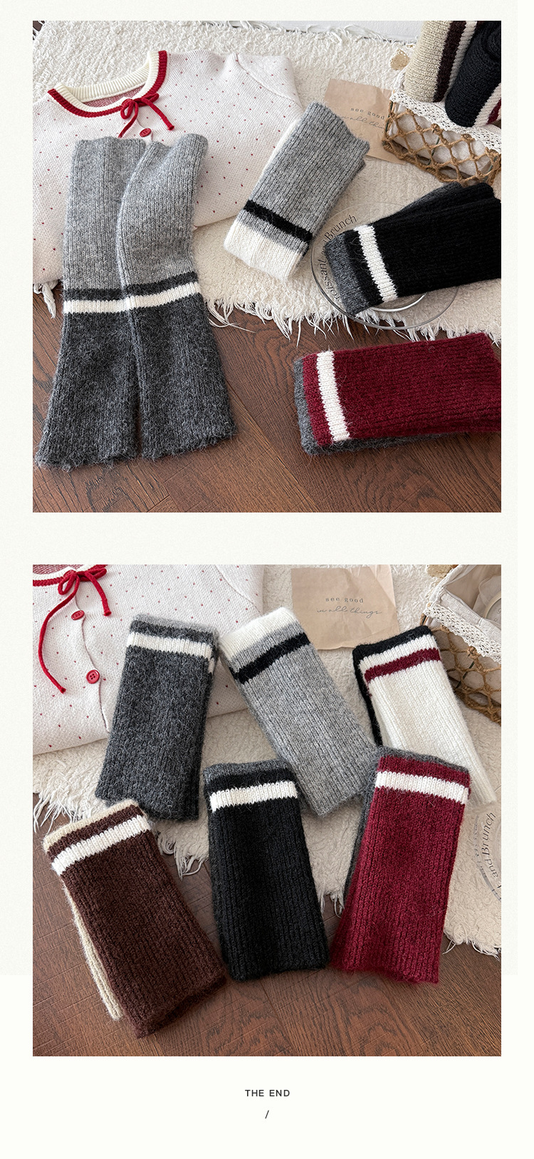 Scaldamuscoli Bootshang Calzini in maglia di cotone a contrasto di colore Calzini in lana da donna Scaldamuscoli Maillard spessi e caldi in stile retrò per polpacci_voghion.com