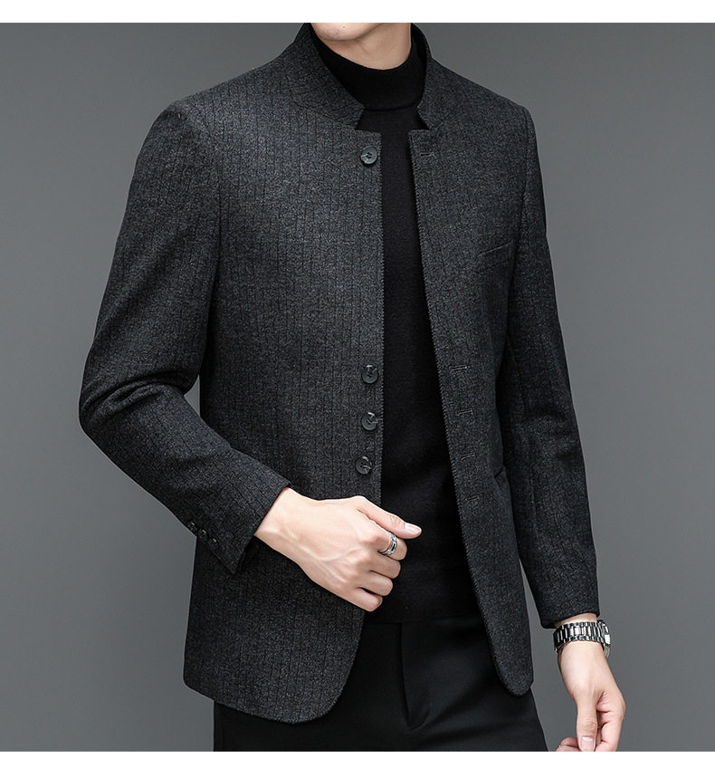 Bộ vest nam cổ đứng dáng ôm co giãn, áo khoác vest công sở tay dài — Màu đen chi tiết 10