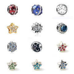 跨境熱銷合金點鑽大孔珠手鍊配件 個性DIY星星月亮串飾珠子