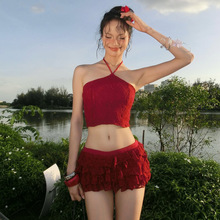 外贸欧美2025秋冬季新款女装纯色性感挂脖露背背心百搭短款半身裙