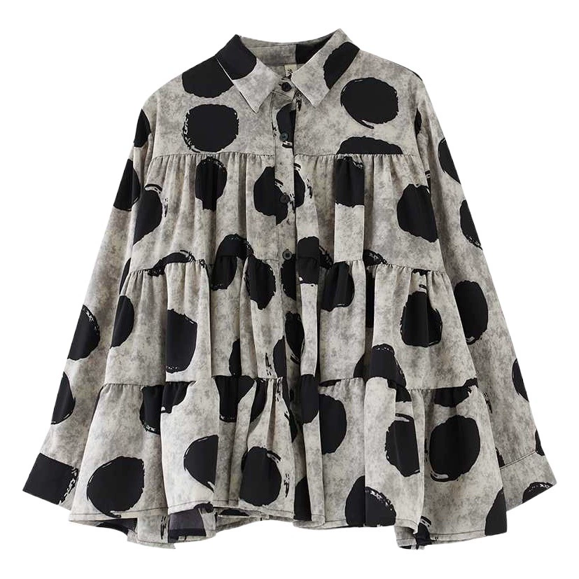 2024 весна, новая модная однобортная рубашка большого размера в Корейском стиле с принтом в горошек для женщин