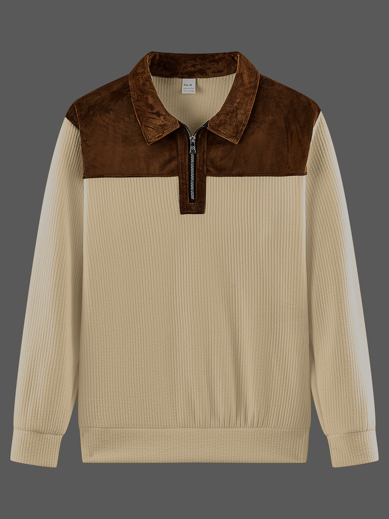 Men's Suede Patchwork Knit Polo Shirt Breathable Casual Pullover_voghion.com