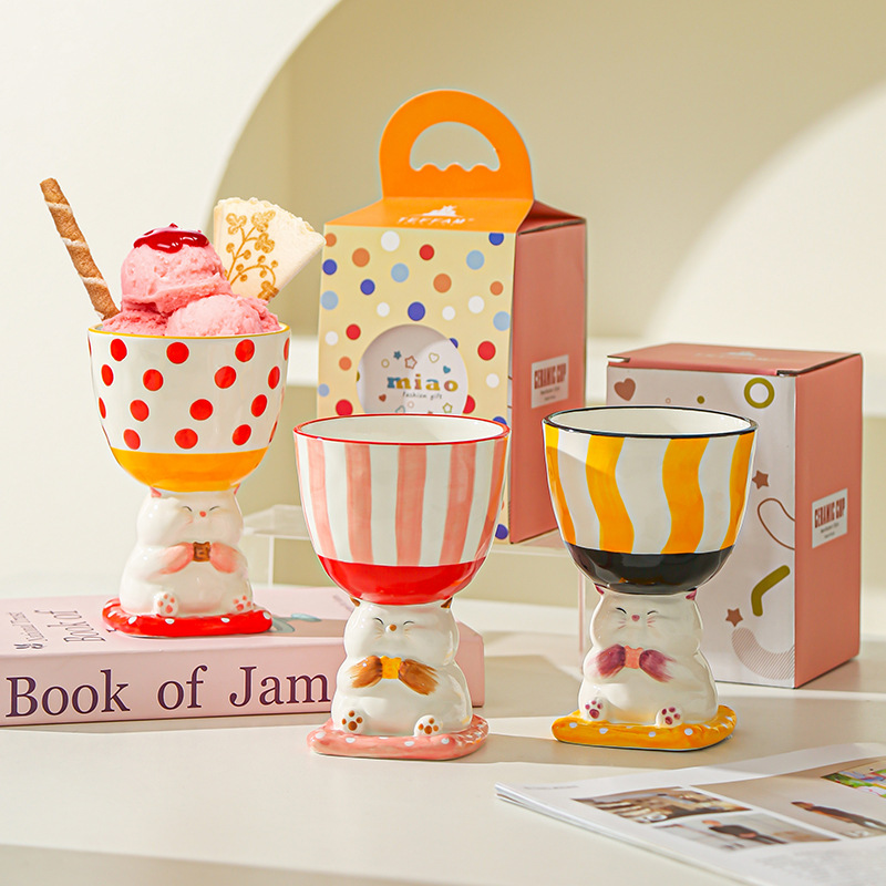 Dibujos animados lindo regalo de cumpleaños pintado a mano taza de helado taza de postre creativo taza de pastel taza de cerámica mesa de aromaterapia