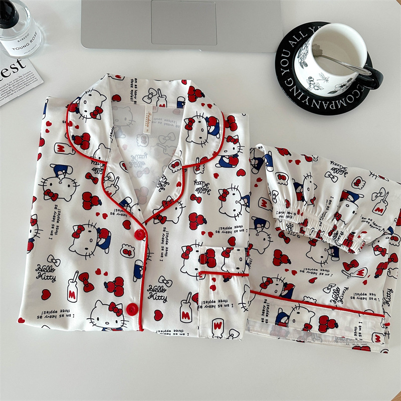 Impresión de dibujos animados pantalones cortos de manga corta de verano nuevo algodón nube pareja pijama mujer ropa de hogar grande suelta
