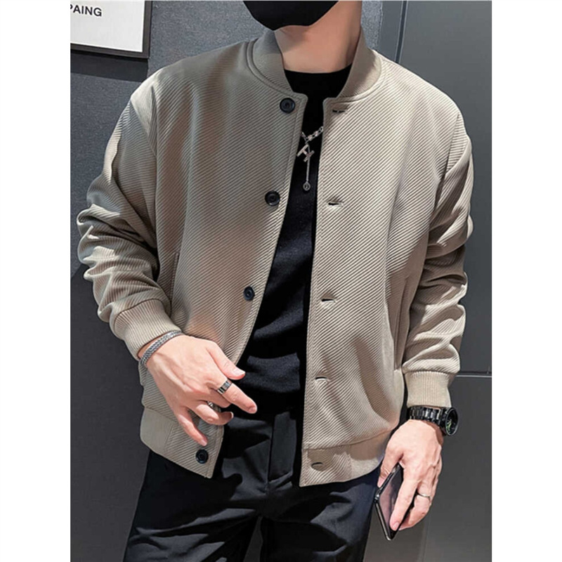 Twill Baseball Collar Bomber Jacket Men's Spring & Fall New Simple Casual Top Handsome Trendy Brand Jacket