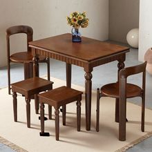中古风实木折叠餐桌法式家用小户型吃饭桌美式长方形黑色实木桌子
