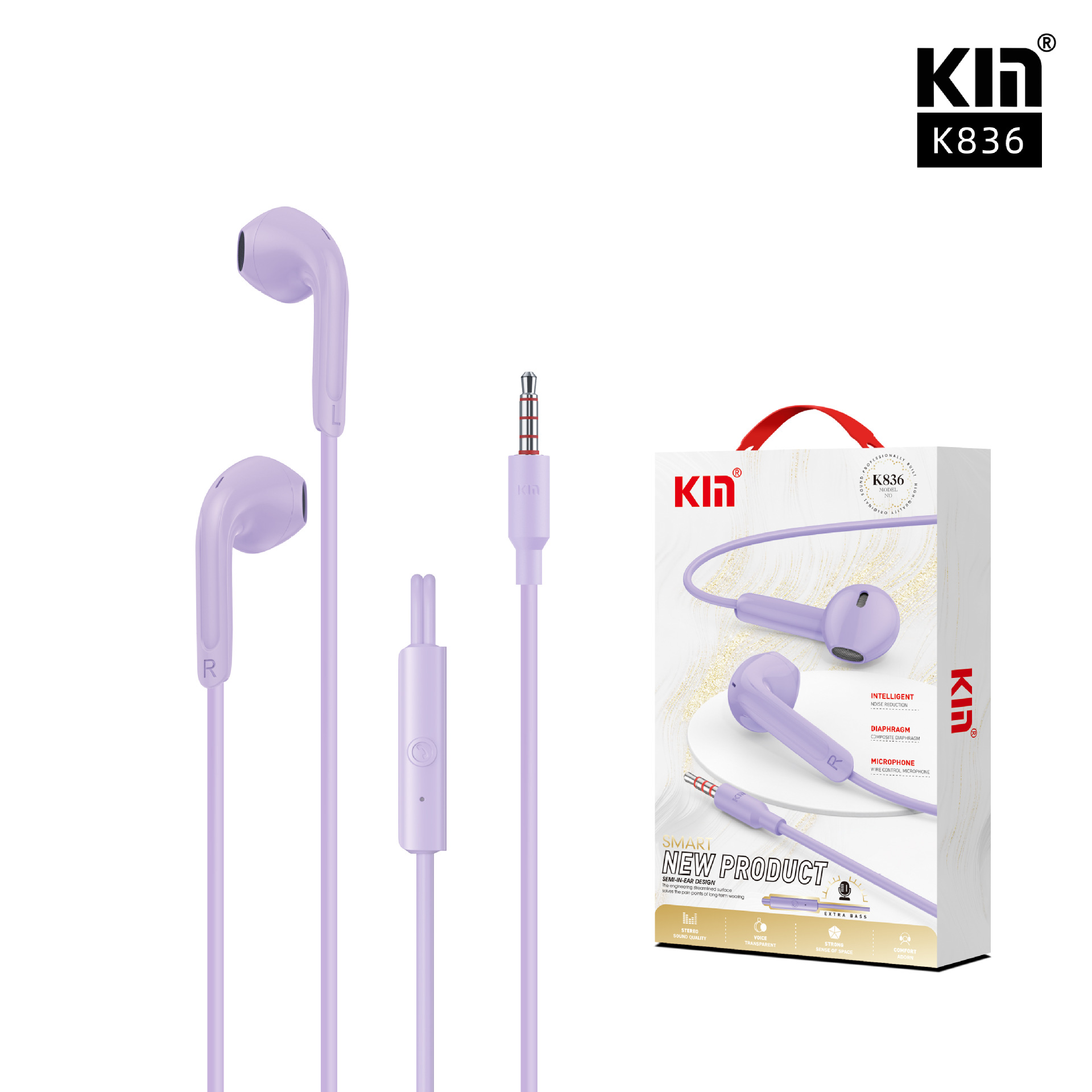 KIN-K836带麦克风TPE线控手机有线耳机3.5mm接口通用手机耳塞