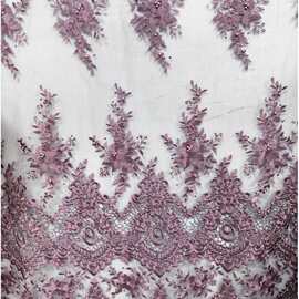 重工钉珠面料 烫钻立体刺绣蕾丝面料 高定婚纱晚礼服连衣裙网纱绣