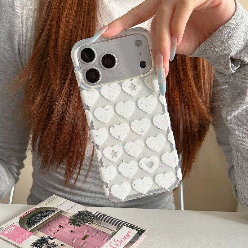 Korean-Style Full-Screen White Heart Design Suitable for Apple 17 Pro Max Phone Case iPhone 16 New Model 15 Anti-Drop 14 for Women Korean-Style Full-Screen White Heart Design Suitable for Apple 17 Pro Max Phone Case iPhone 16 New Model 15 Anti-Drop 14 for Women