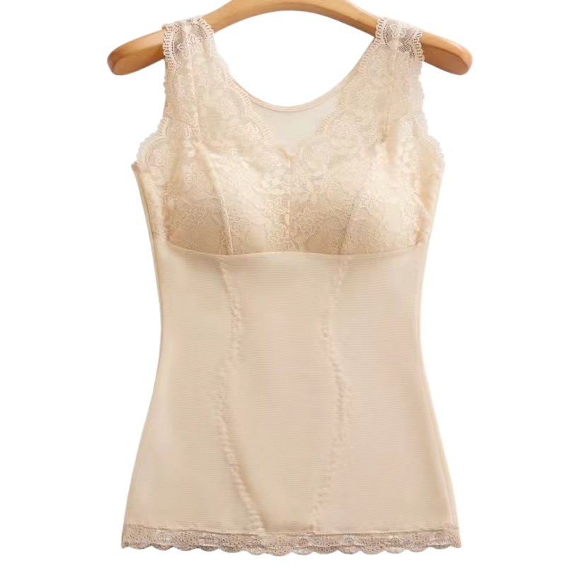 Cuerpo de malla de encaje sexy que forma el chaleco de una pieza SLIM-Fit largo que forma la ropa interior superior del tubo de adelgazamiento con almohadilla en el pecho