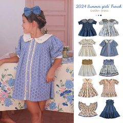 !  Children's Dress 2024 Summer BD Girls Heavy Industry Embroidery Puff Sleeve Shirt Skirt Top Dress