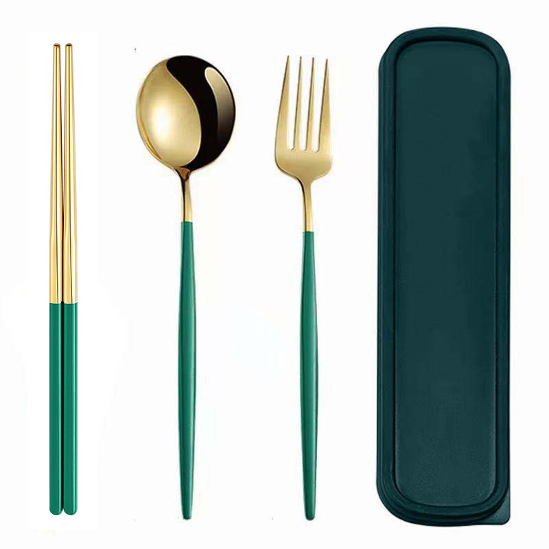 Juego de vajilla portátil de acero inoxidable Portugal palillos horquilla palillos viaje conjunto de tres piezas conveniente vajilla Net rojo regalo cuchara