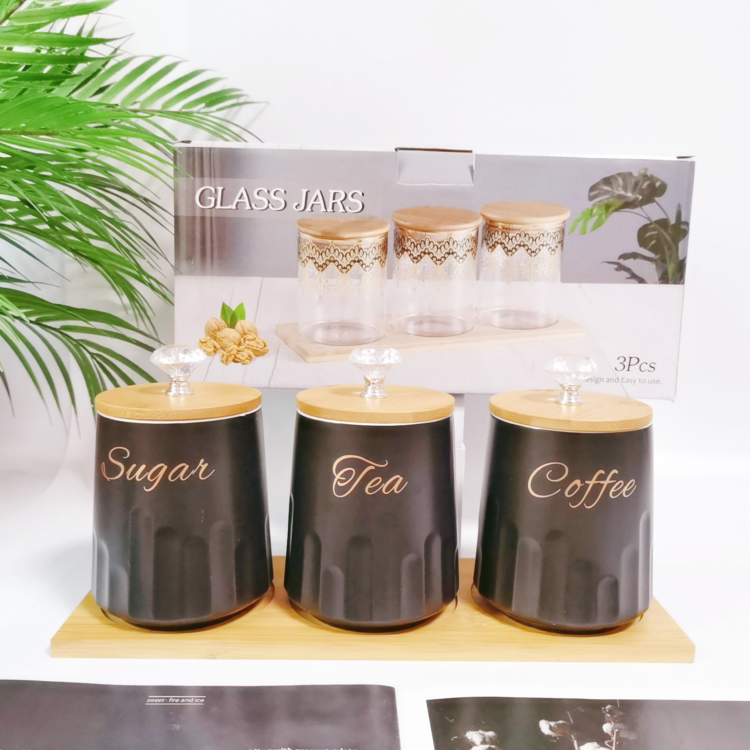 Exportación transfronteriza cerámica sellado tarro traje cocina condimento tarro multi-grano almacenamiento tarro café tarro de té tarro de azúcar