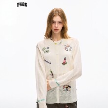 2026刺绣针织开衫女春秋薄款圆领长袖百搭毛衣外套上衣时尚百搭