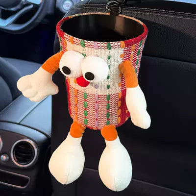 Tissue Box for Car, Trash: Car tissue box/set - red-big-eyed-trash-can-including-hook