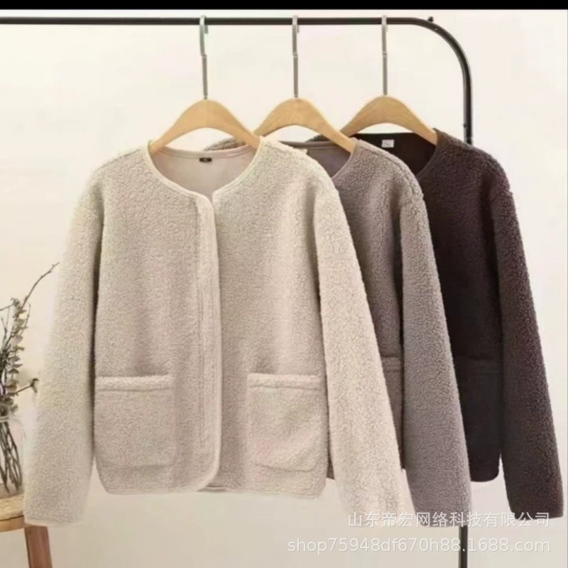 Осенняя и зимняя новая имитация овечьей шерсти молнии Xiaxiangfeng женская куртка дикая корейская версия свободной рубашки с круглым вырезом
