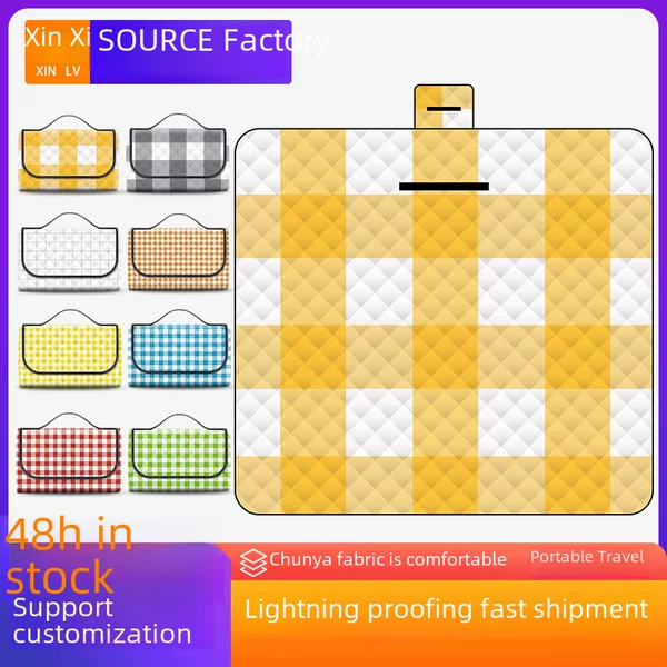Plaid Pattern Ultrasonic Picnic Mat Thickened Waterproof Outdoor Damp-proof Mat Beach Mat Picnic Cloth Camping Grass Mat