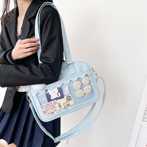 Baby bag, Korean version of pain bag, Japanese style transparent bar PU soft girl student shoulder bag, small square bag, two-dimensional cross-body bag