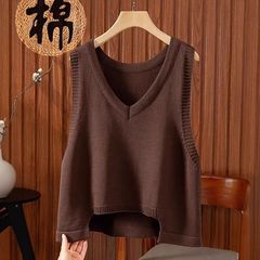 大码V领针织衫马甲女春秋季新款无袖宽松纯色背心坎肩宽松外搭潮