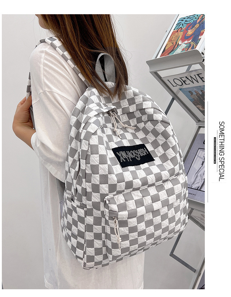 Korean ins artistic trend checkerboard checkered backpack, Japanese Harajuku style fresh and clean high school and junior high school student bag undefined