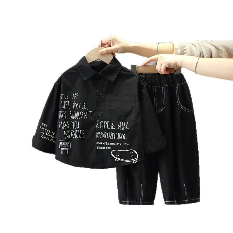 7716 traje de camisa de primavera para niños 2025 nuevo estilo primavera y otoño ropa hermosa bebé versión coreana de dos piezas