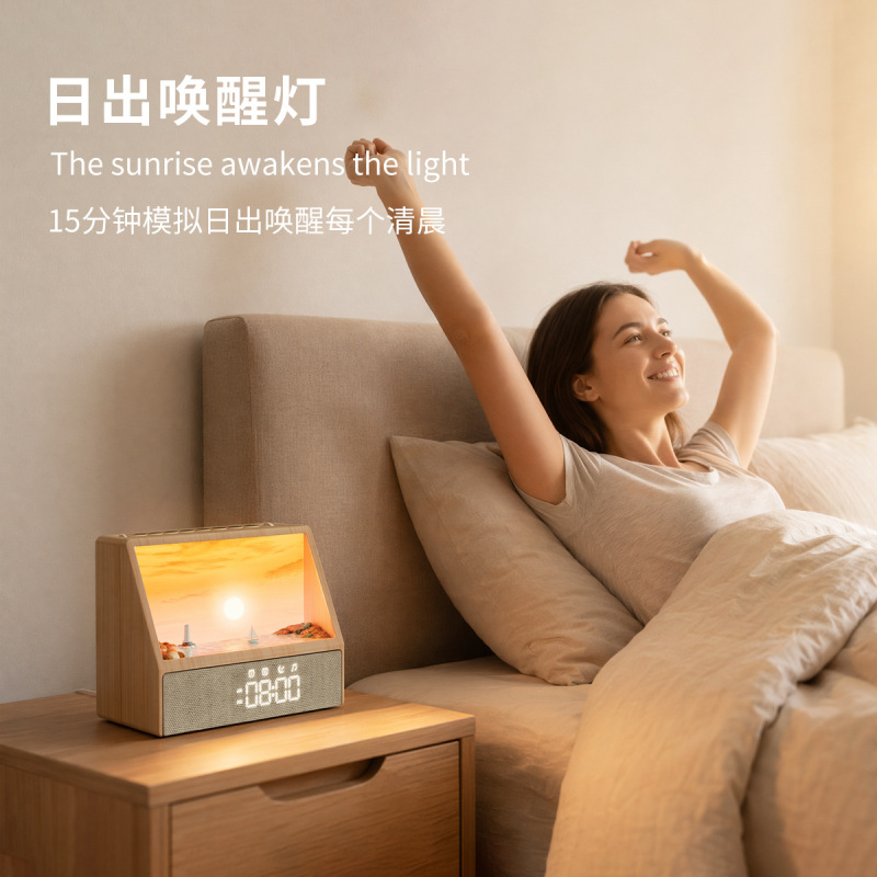 Cross-border Simulated Sunrise Wake-Up Light with Dual Alarms, Ambient Light, Bluetooth Speaker, White Noise, Smart Natural Wake-Up Light