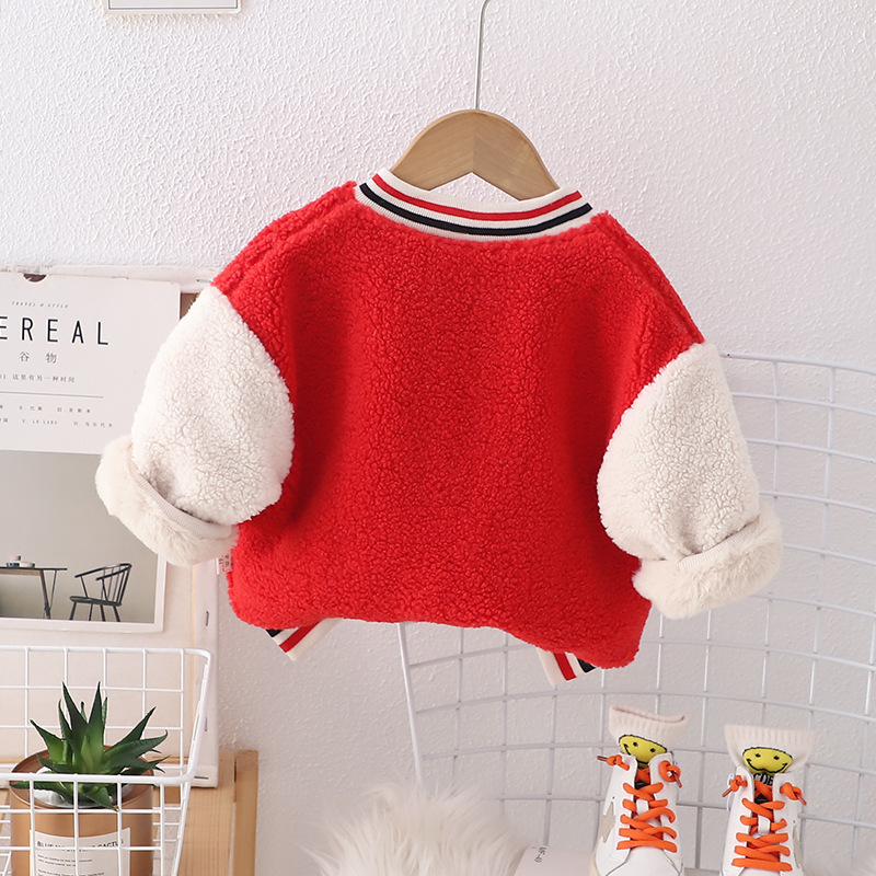 소년 옷 기모 지퍼 셔츠 짧은 양고기 양털 재킷 따뜻한 옷 어린이 두꺼운 야구 유니폼 카디건 겨울 옷