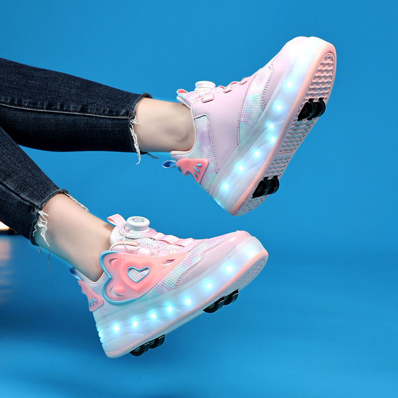 Children's Heelys Shoes Led Colorful Lights Girls' Double-Wheel Roller Shoes Kids' Skates Factory Wholesale Dropshipping