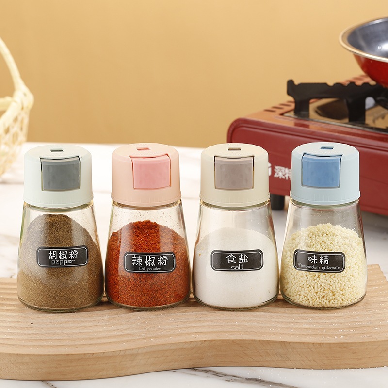 quantitative seasoning containers glass press pressure control salt bottle spice jar msg and salt shaker household kitchen metering salt spraying seasoning bottle
