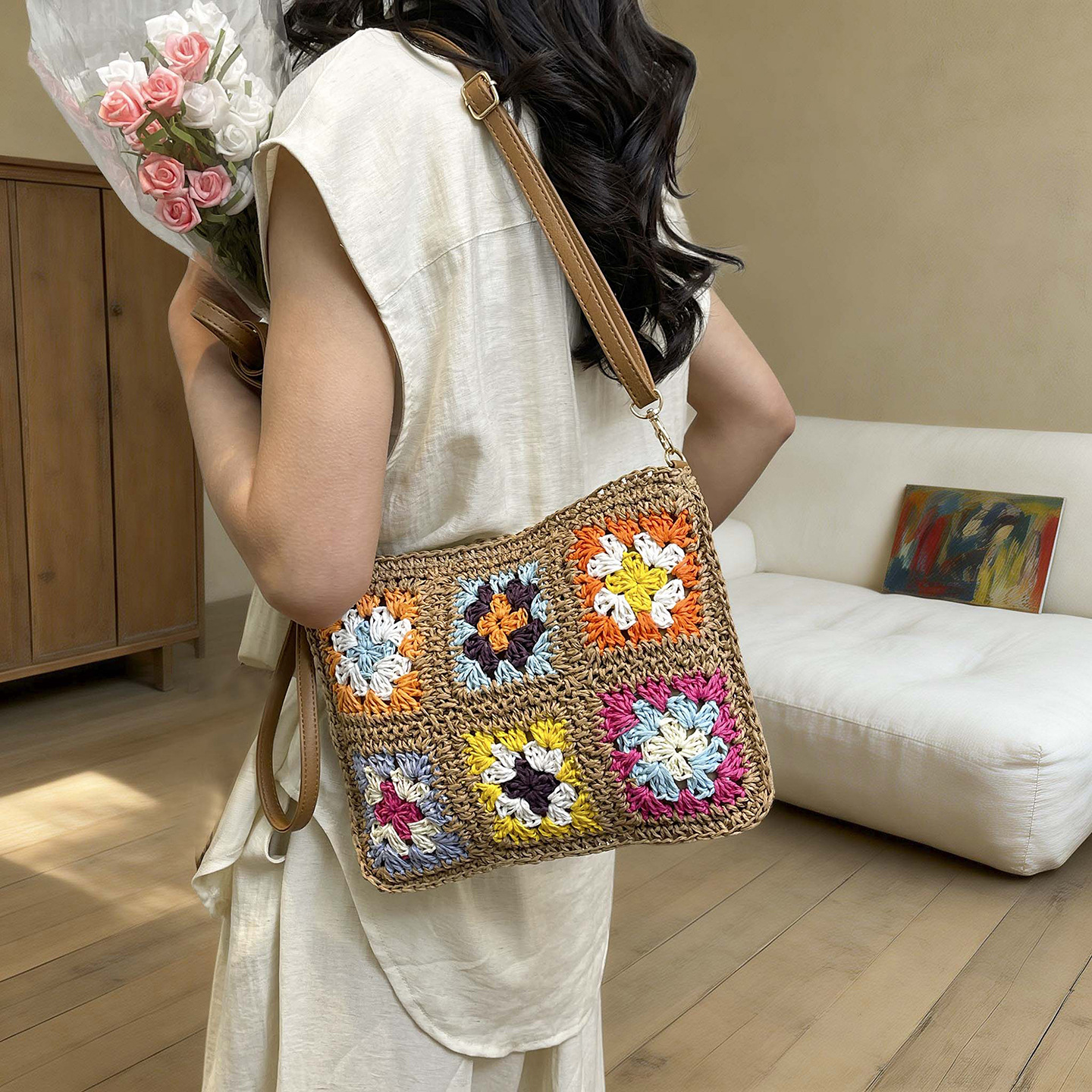 Casual vacaciones tejido bolso de hombro para mujeres 2026 nueva moda personalidad bolso pequeño diario tejido de paja plegable bolso
