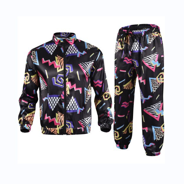 Halloween Costume 80S Retro Disco Hip-Hop Sports Jacket Pants Suit Men and Women Adult Dance Costume