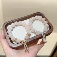 丝带恋语天然粉水晶流苏手串大咪数轻奢高级感精致名媛风直播批发