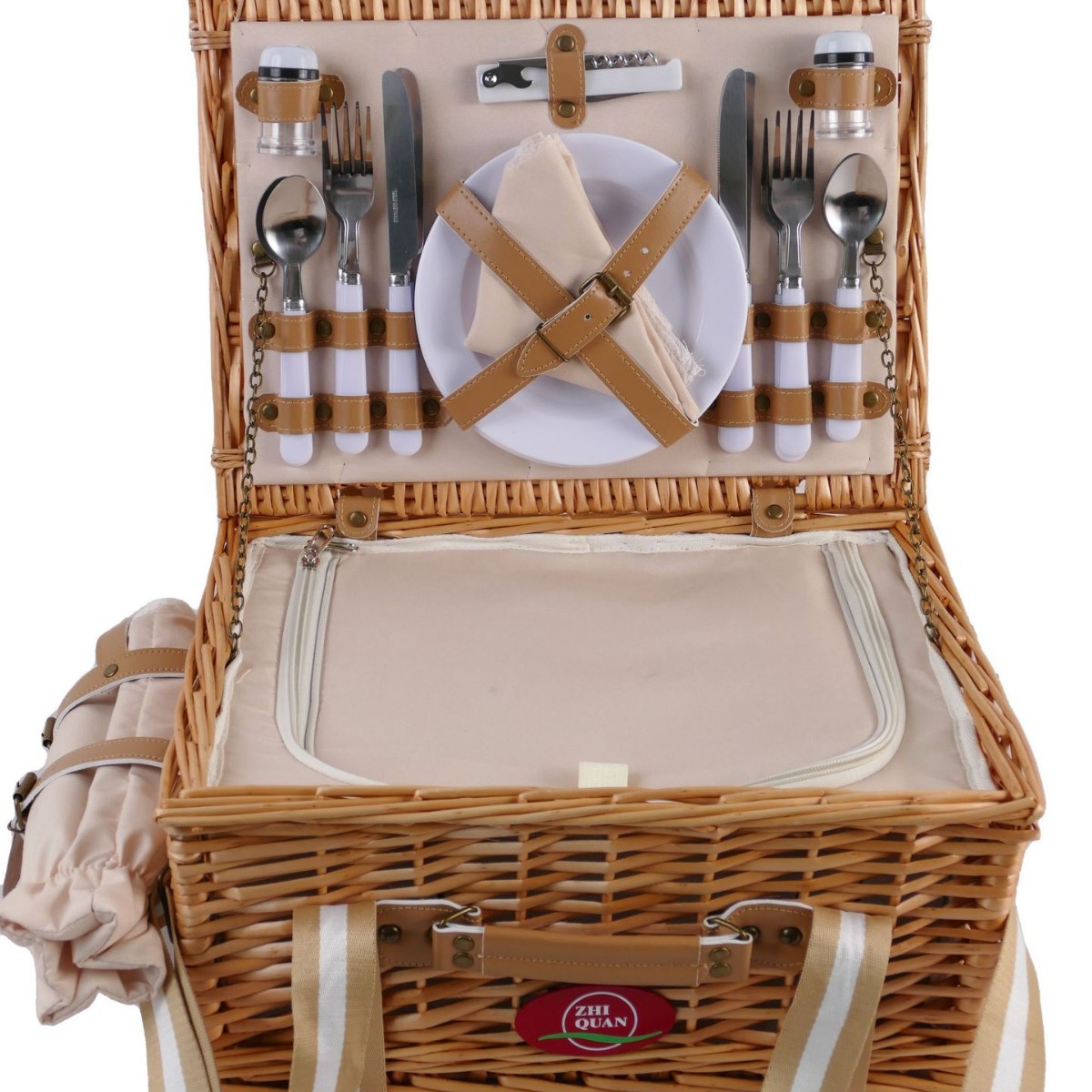 Cestas de picnic de sauce de caña cestas de aislamiento de picnic en red cubiertos plegables portátiles almacenamiento de suministros completos para acampar