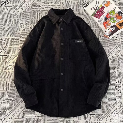 Corduroy long-sleeved shirt for men, 2025 spring and autumn new style, Hong Kong style, loose large size, Japanese American shirt, couple trend