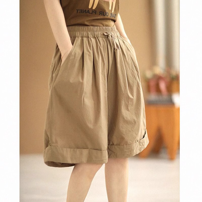Plus Size Elastic Waist Cargo Shorts for Women, Summer High-Waisted Thin Wide-Leg Pants, Loose Slimming Mid-Length Casual Shorts Plus Size Elastic Waist Cargo Shorts for Women, Summer High-Waisted Thin Wide-Leg Pants, Loose Slimming Mid-Length Casual Shorts