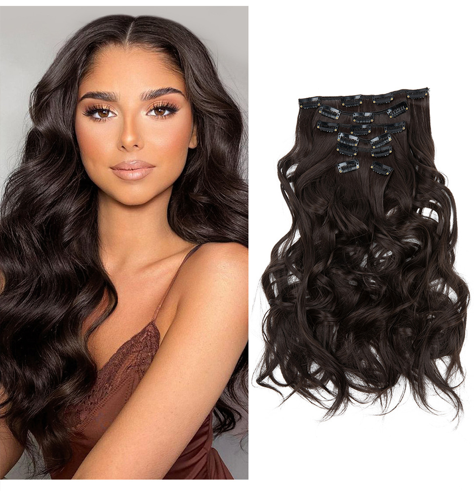 Ensemble de perruques synthétiques 16 cartes 7 pièces, cheveux longs bouclés pour femmes, extensions de cheveux en soie mate haute température_voghion.com