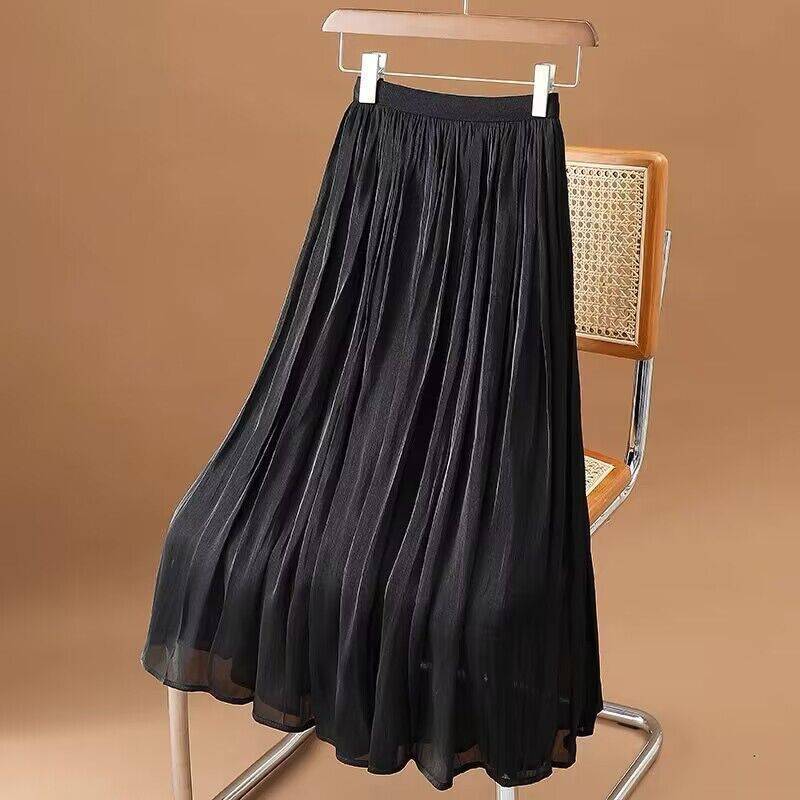 デザインヨーロッパスタイルの流れるシフォンスカート女性の夏の新しいミルクパールスカート気質ヤナギしわプリーツスカート|undefined
