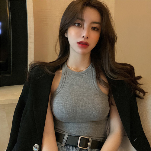 Women's Short Sleeveless Neckline Bodysuit  Spring Korean Version Slimming Tank Top for Innerwear and Outerwear